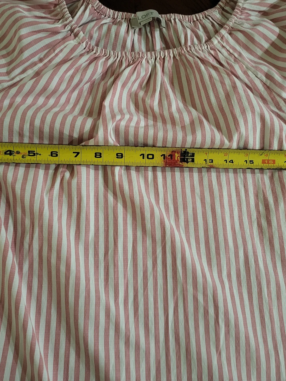 LOFT Pink White Striped Puff Sleeve Blouse L